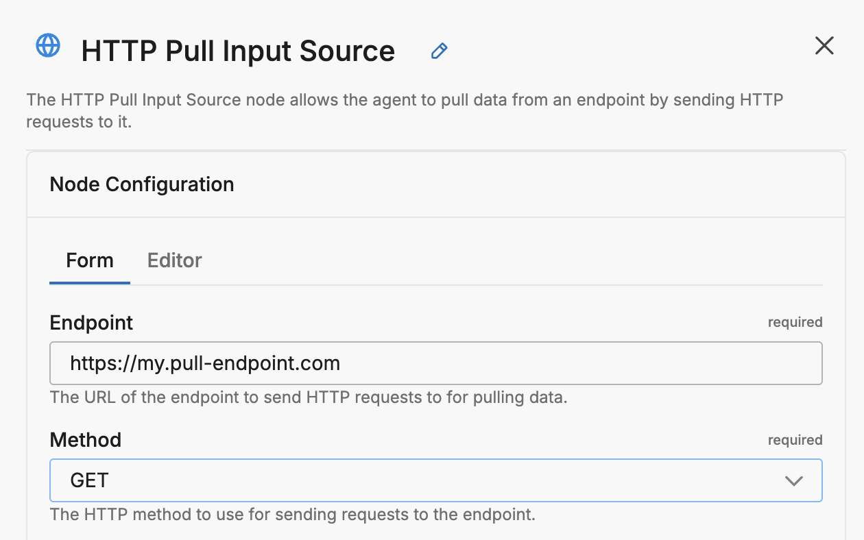 HTTP Pull Basic Configuration Form