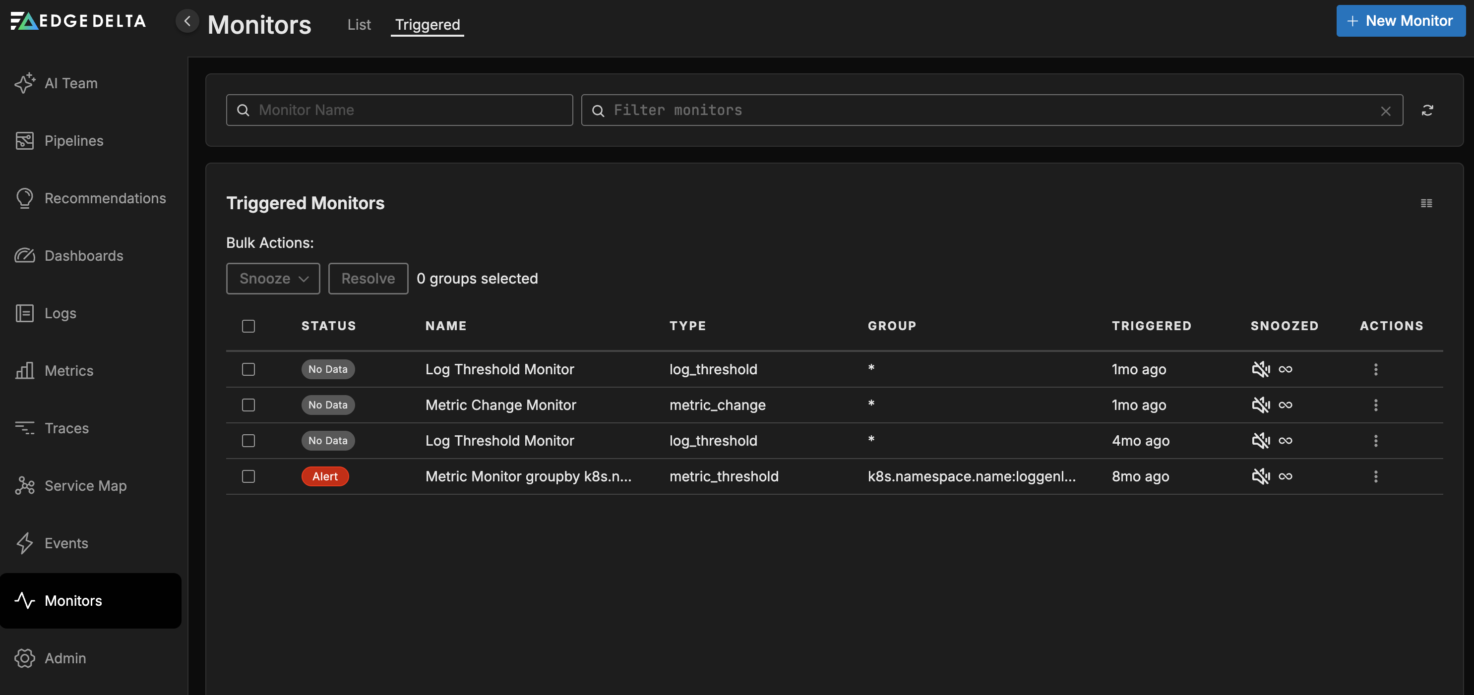Monitor actions menu