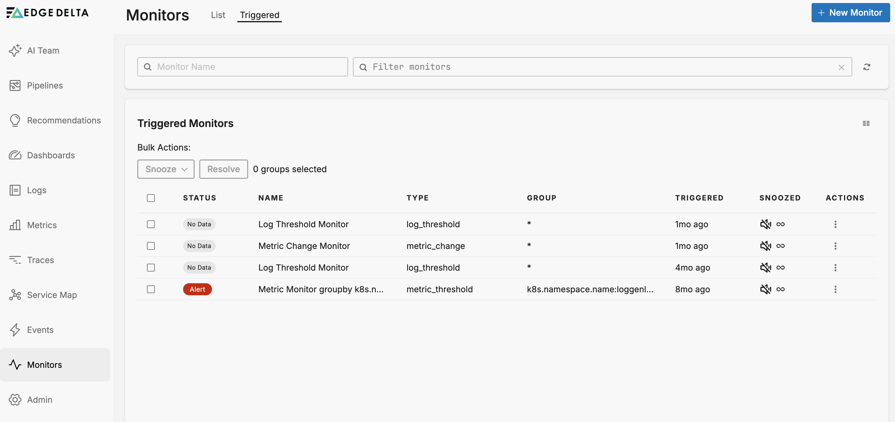 Monitor actions menu
