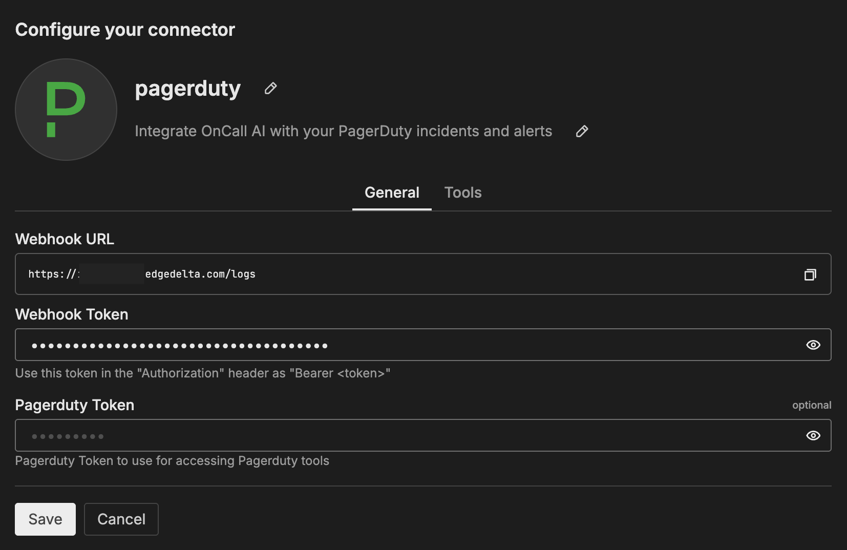 General tab configuration options