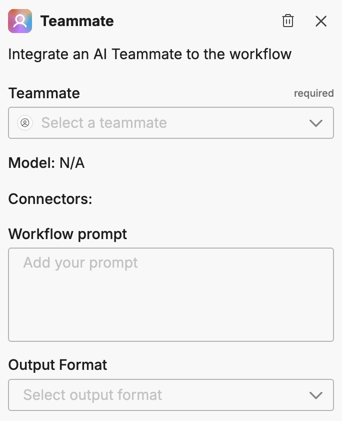 Teammate node configuration panel