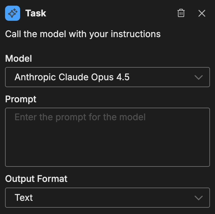 Task node configuration panel