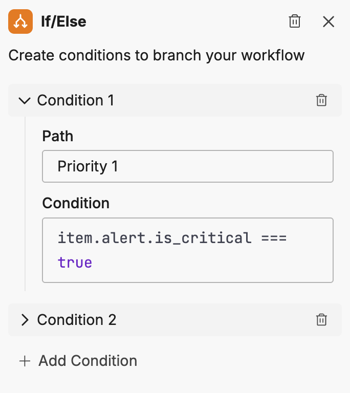 If/Else node configuration panel