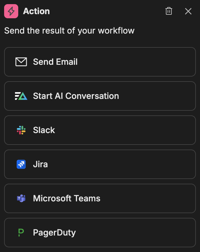 Action node configuration panel