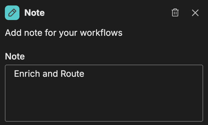 Note node on workflow canvas