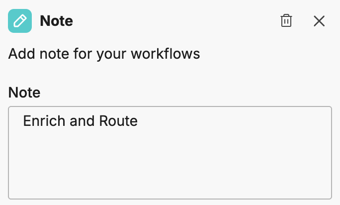 Note node on workflow canvas