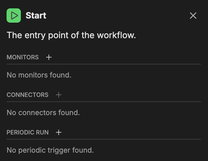 Start node configuration panel
