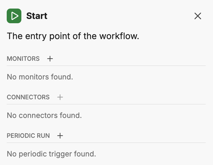 Start node configuration panel